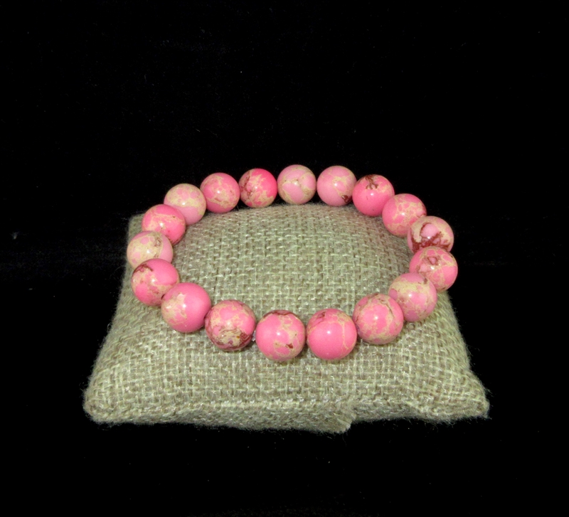 BRS119 10MM MARBLED PINK PRECIOUS STONE BRACELET