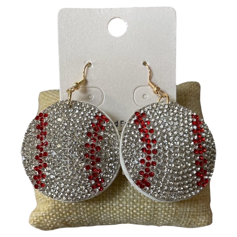 BS01 BASEBALL RHINESTONE PUFF EARRINGS