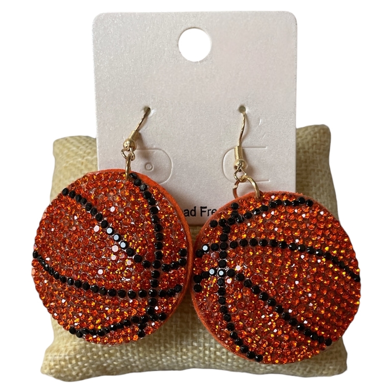 BS02 BASKETBALL RHINESTONE PUFF EARRINGS