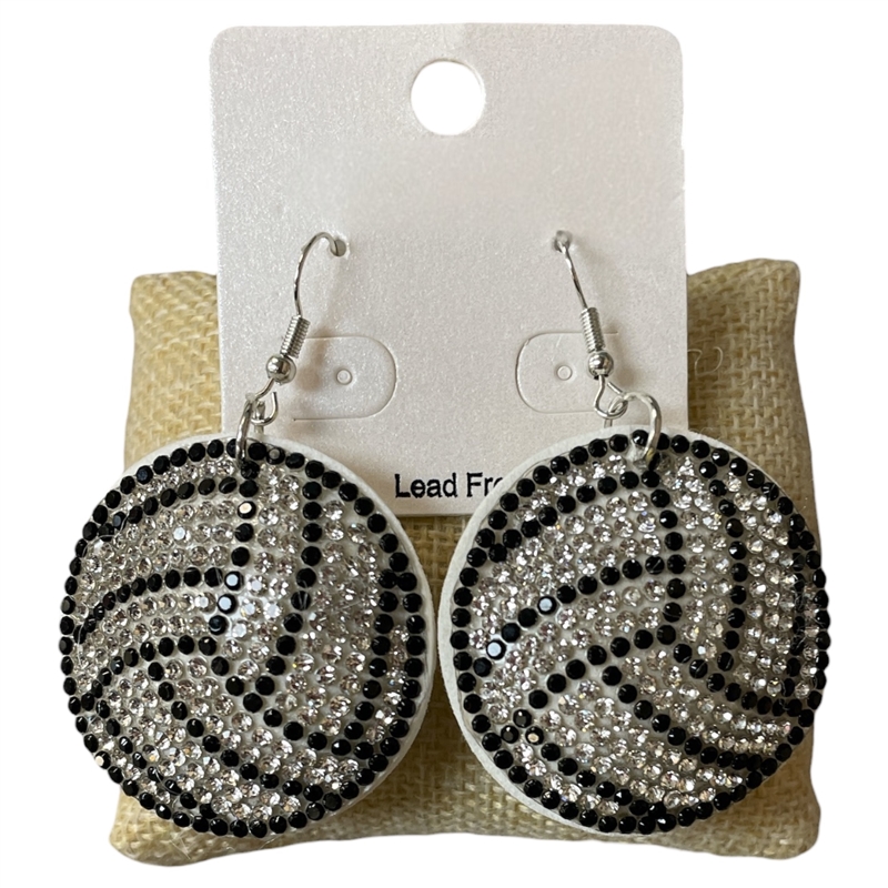 BS03 VOLLEYBALL RHINESTONE PUFF EARRINGS