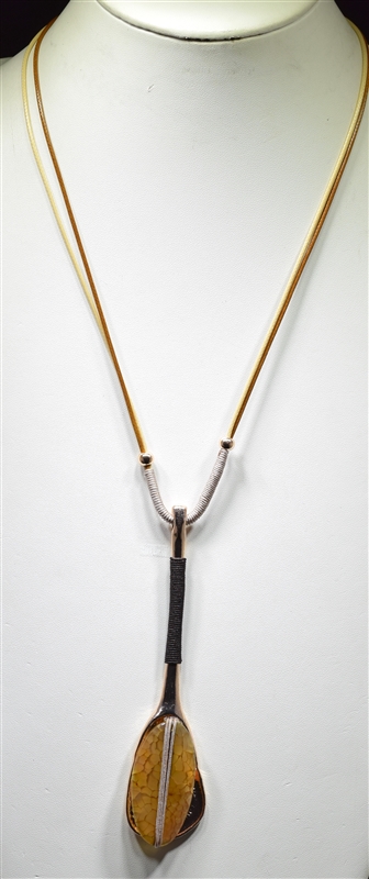 BT-3 HAMMERED/LEATHER NECKLACE