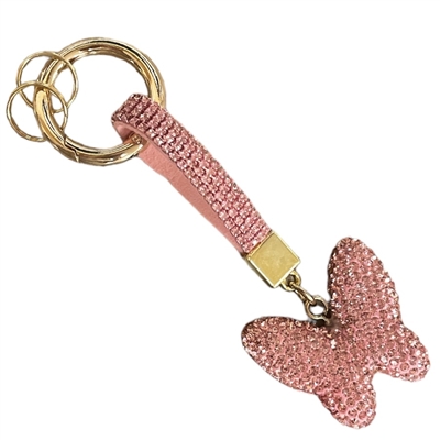 BT5004P  PINK  BUTTERFLY  RHINESTONE PAVE KEYCHAIN