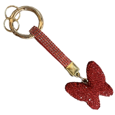 BT5004R RED BUTTERFLY  RHINESTONE PAVE KEYCHAIN