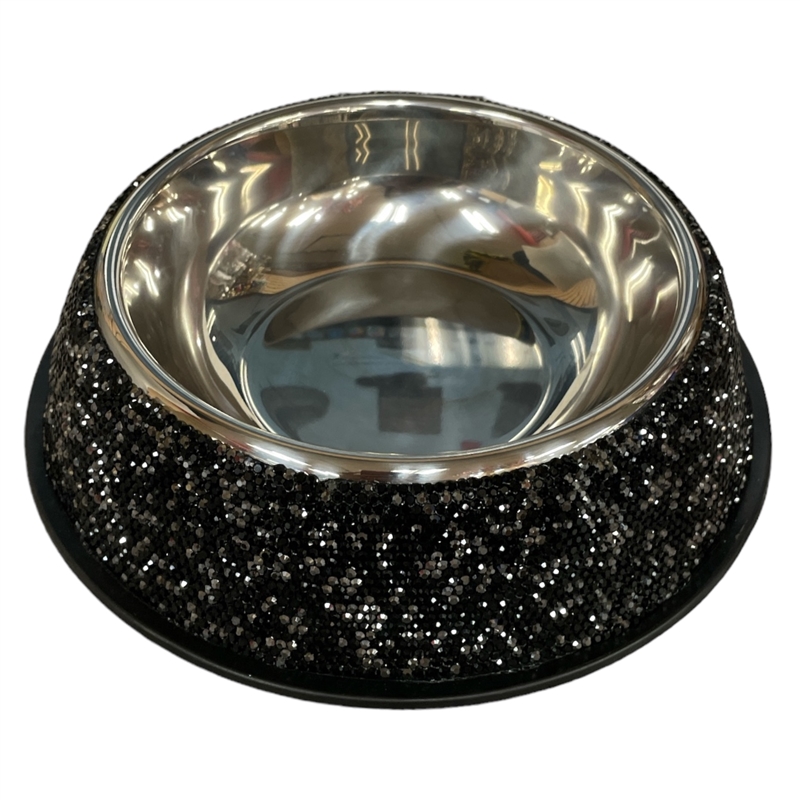 BW009BK  BLACK  RHINESTONE PET BOWL