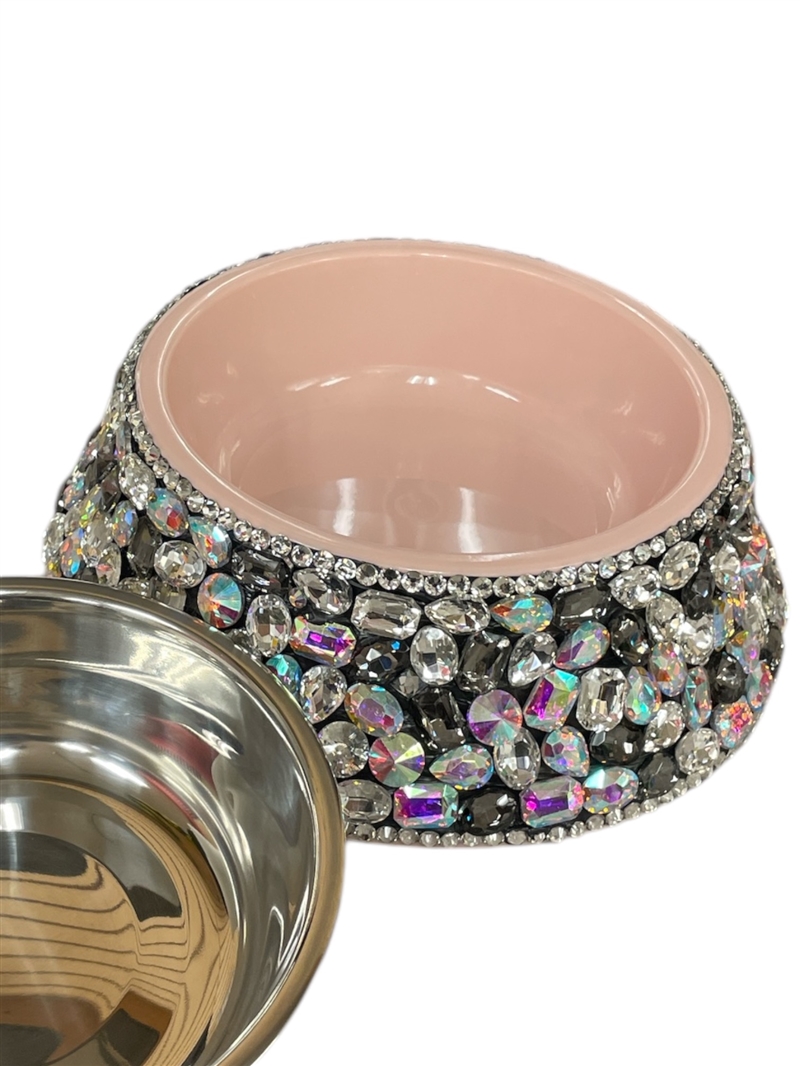BW17B CRYSTAL BLACK RHINESTONE PET BOWL