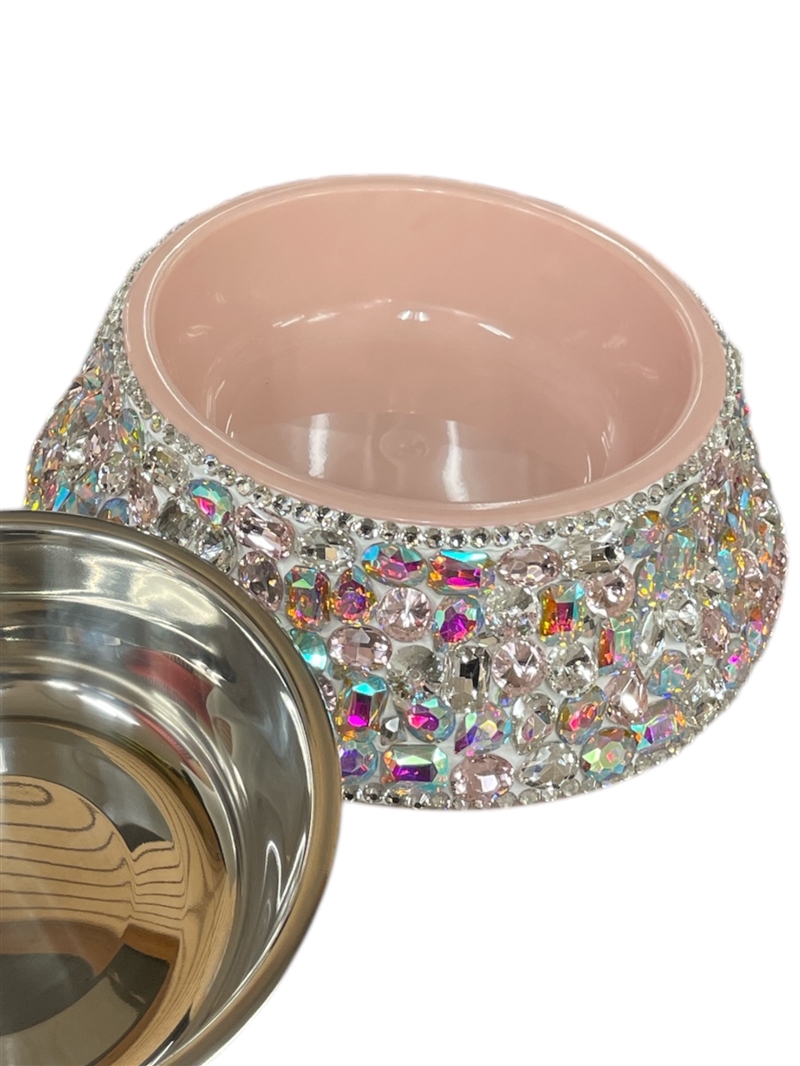 BW17P CRYSTAL PINK RHINESTONE PET BOWL