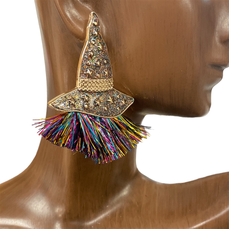 C1E2067 MULTI COLORS WITCH HAT EARRINGS