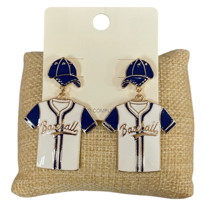 C1E2234B  BLUE  WHITE BASEBALL EARRINGS