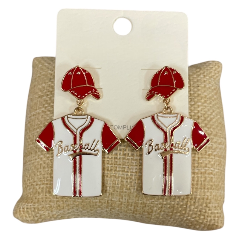 C1E2234RD RED WHITE BASEBALL EARRINGS