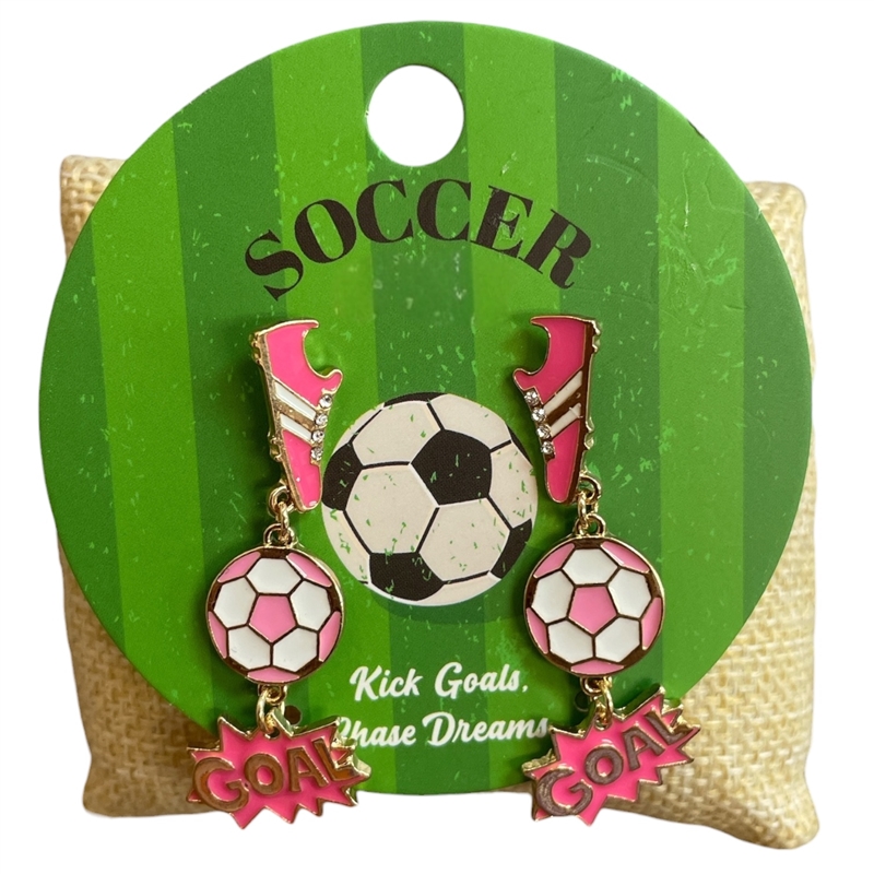 C1E2237 PINK GOAL SOCCER POST DANGLE EARRINGS