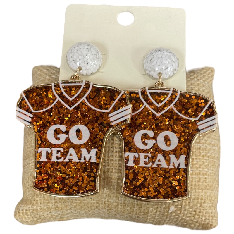 C1E2250O  WHITE ORANGE GO TEAM EARRINGS