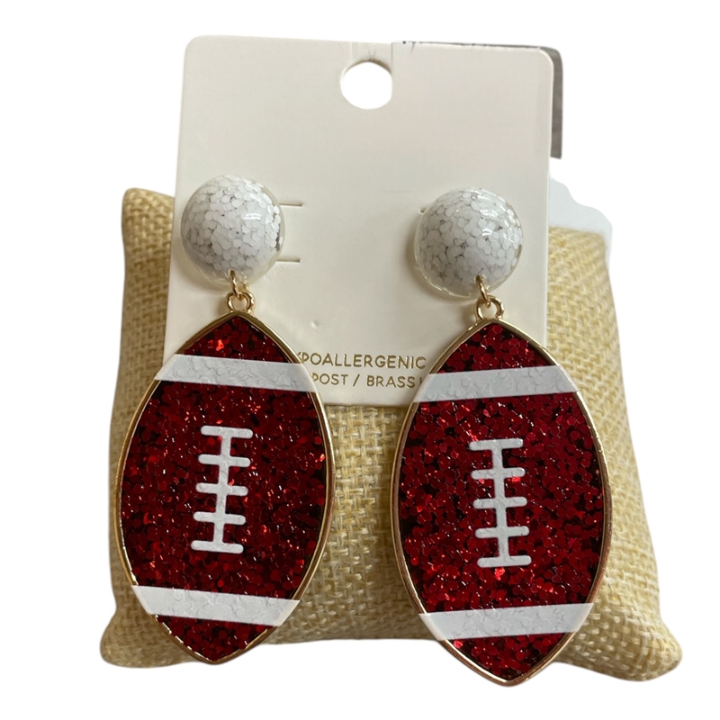 C1E2251 RED AND WHITE FOOTBALL POST EARRINGS