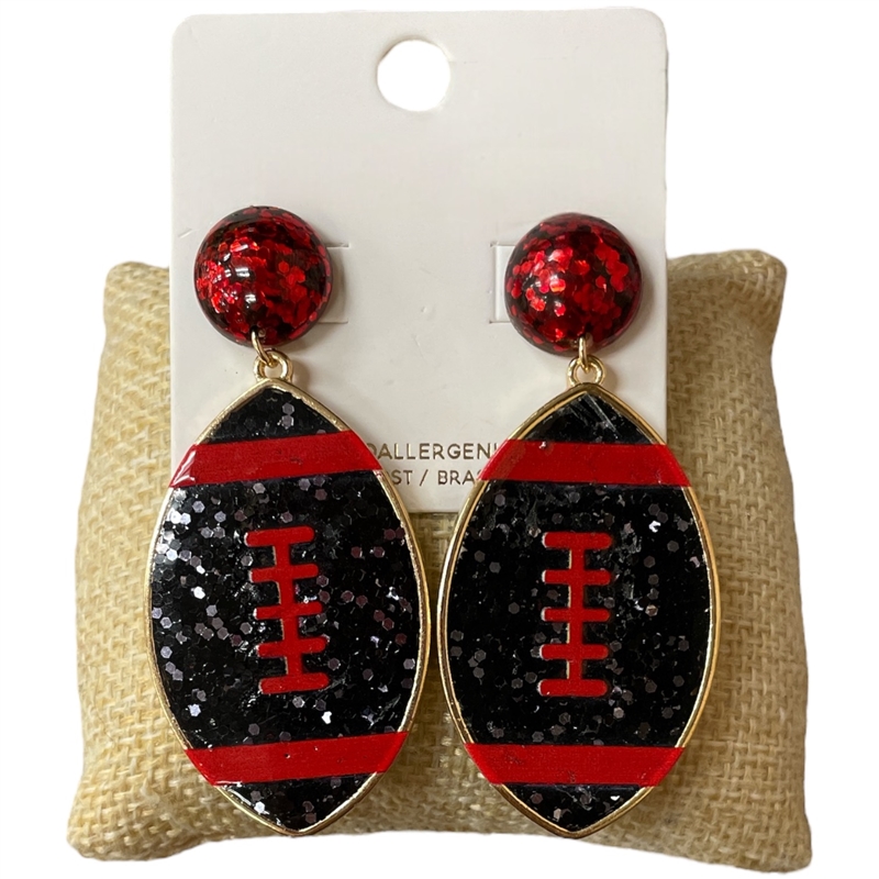 C1E2251 RED AND BLACK FOOTBALL POST EARRINGS