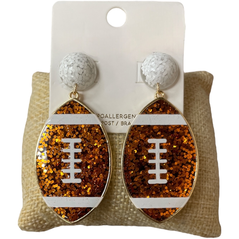 C1E2251 WHITE AND ORANGE FOOTBALL POST EARRINGS