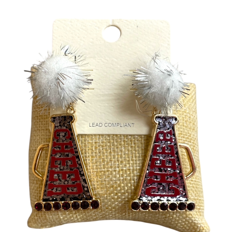 C1E2252 BLACK BURGUNDY CHEER  EARRINGS