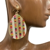 C1E2563   GOLD TEARDROP &  WOODEN BEADED EARRINGS