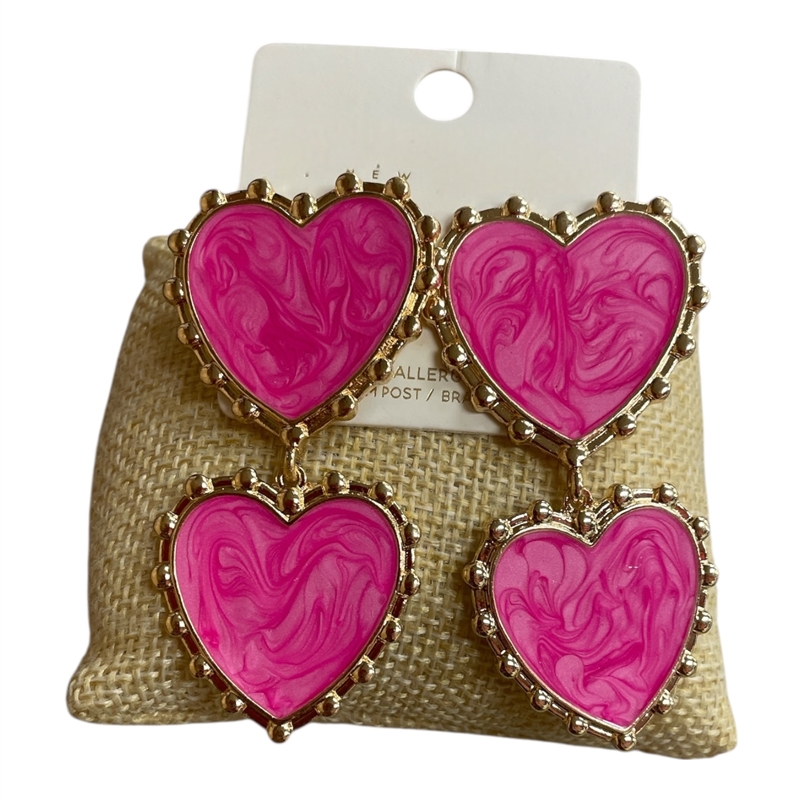 C2E2627 HOT PINK DOUBLE HEART EARRINGS