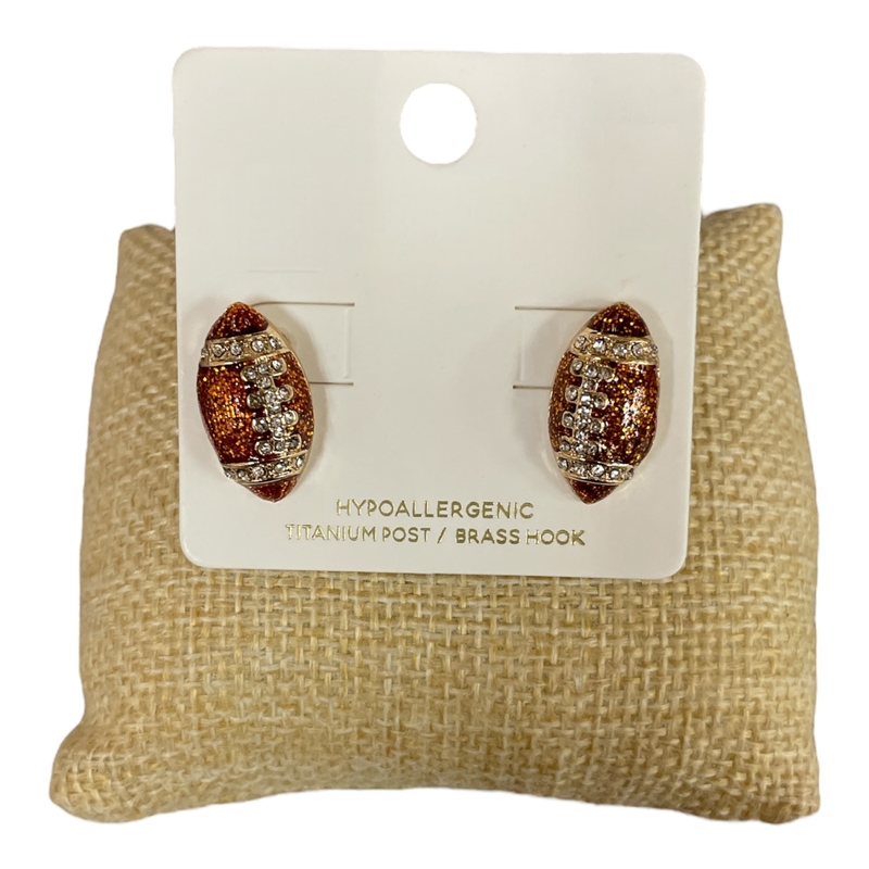 C2E3041 BROWN FOOTBALL STUD EARRINGS