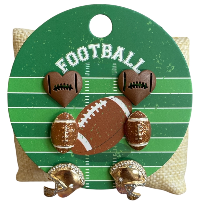C2E3045 FOOTBALL 3 PAIR STUDS EARRINGS