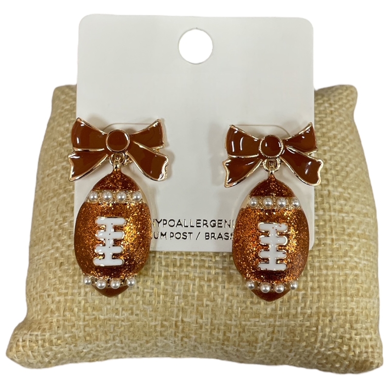 C2E3047  BROWN FOOTBALL STUD EARRINGS