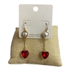 C3E2812   RED PEARL HEART  EARRINGS
