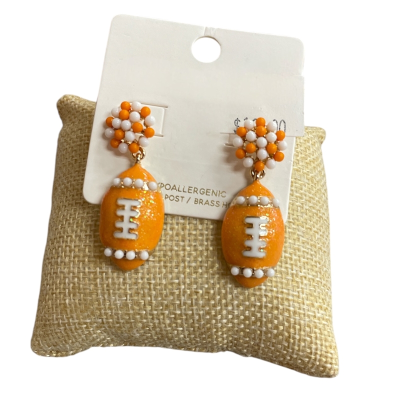 C3E2005 ORANGE & WHITE FOOTBALL EARRINGS