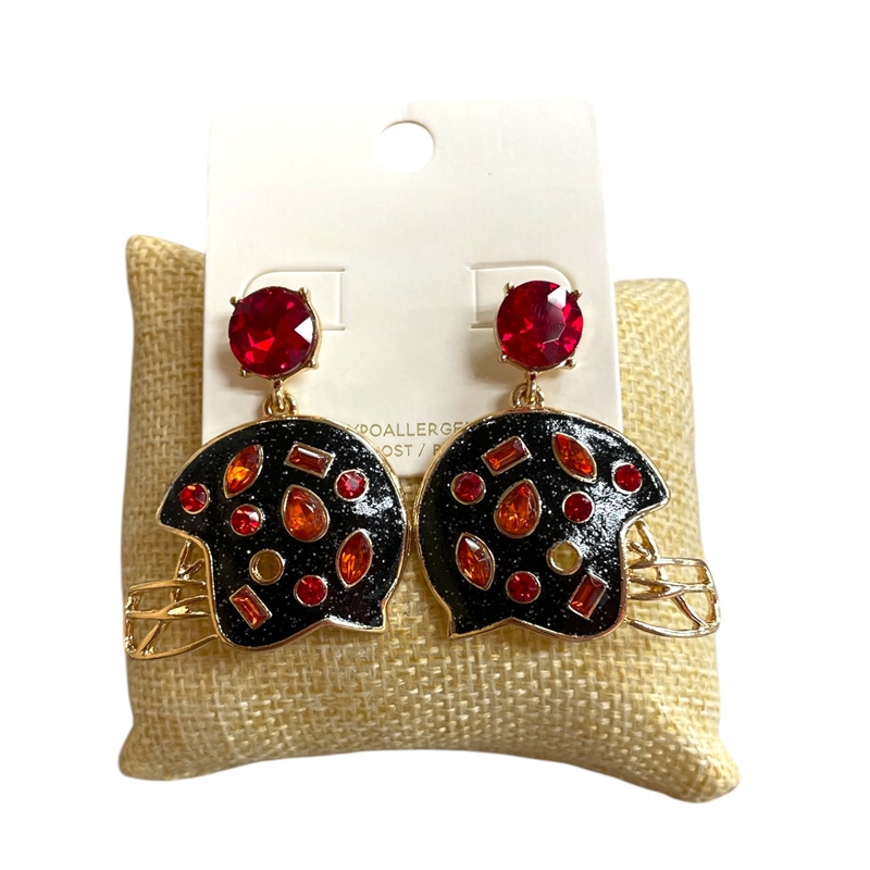 C3E2006B  RED BLACK HELMET EARRINGS