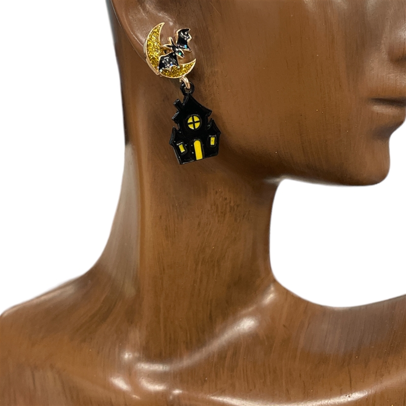 C3E2032  BLACK HOUSE HALLOWEEN EARRINGS