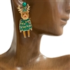 C3E2310G  GREEN REINDEER  CHRISTMAS EARRINGS