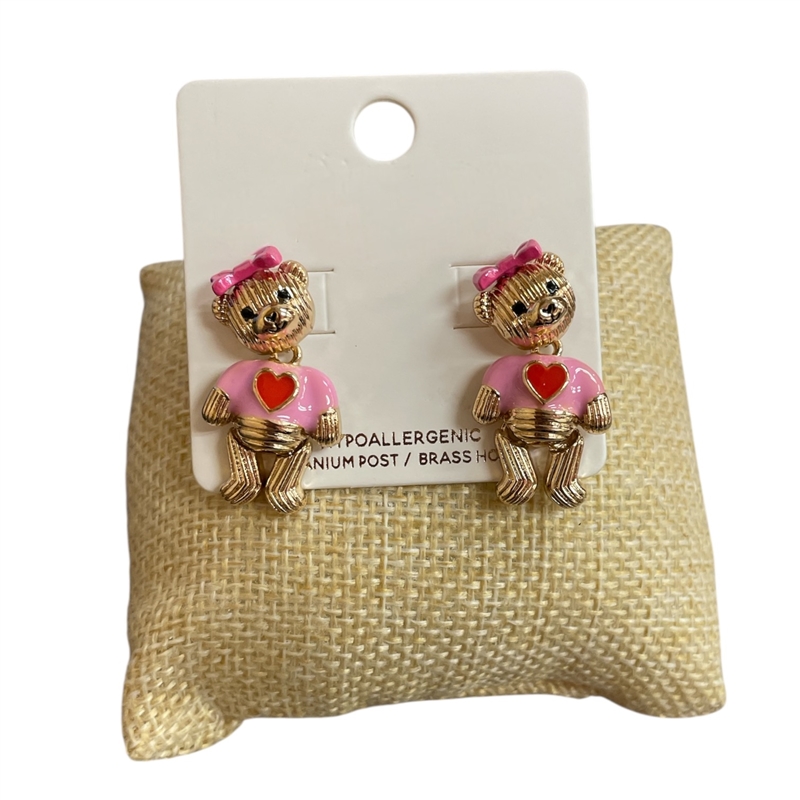 C3E2815P PINK TEDDY STUD EARRINGS