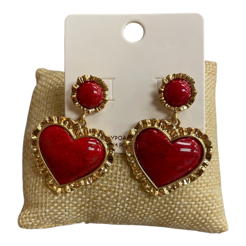 C3E2851  RED GOLD  HEART  EARRINGS