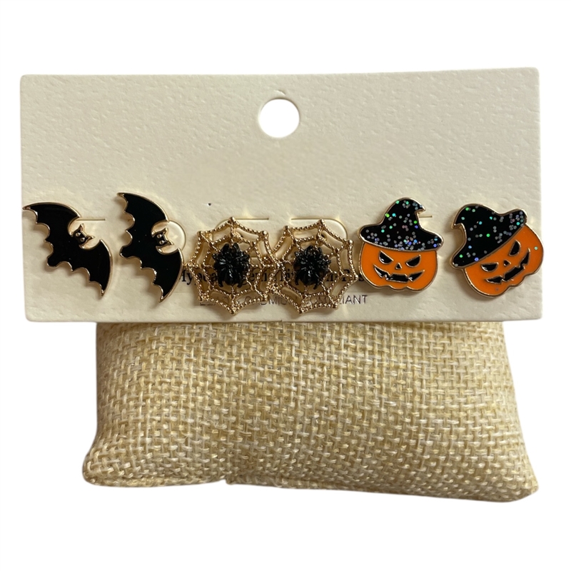 C3ES2120  WHITE & ORANGE GHOST EARRINGS