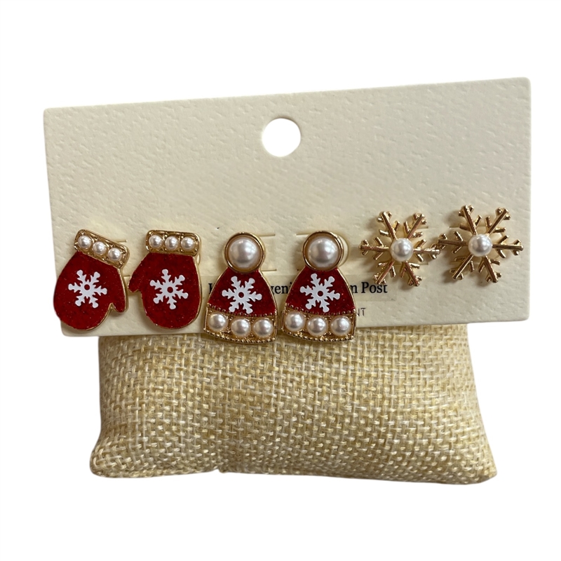 C3ES2356 CHRISTMAS  STUD 3 PC SET EARRINGS