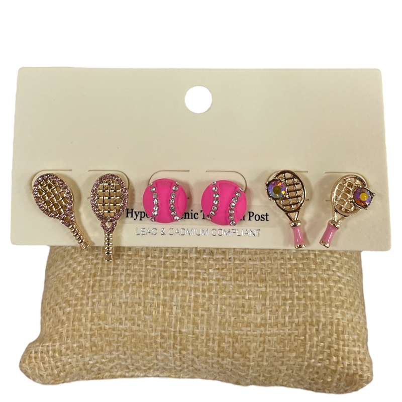 C3ES2679 PINK TENNIS 3PCS SET EARRINGS