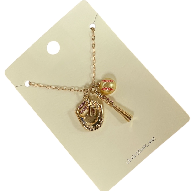 C3N2690 BASEBALL CHARMS NECKLACE