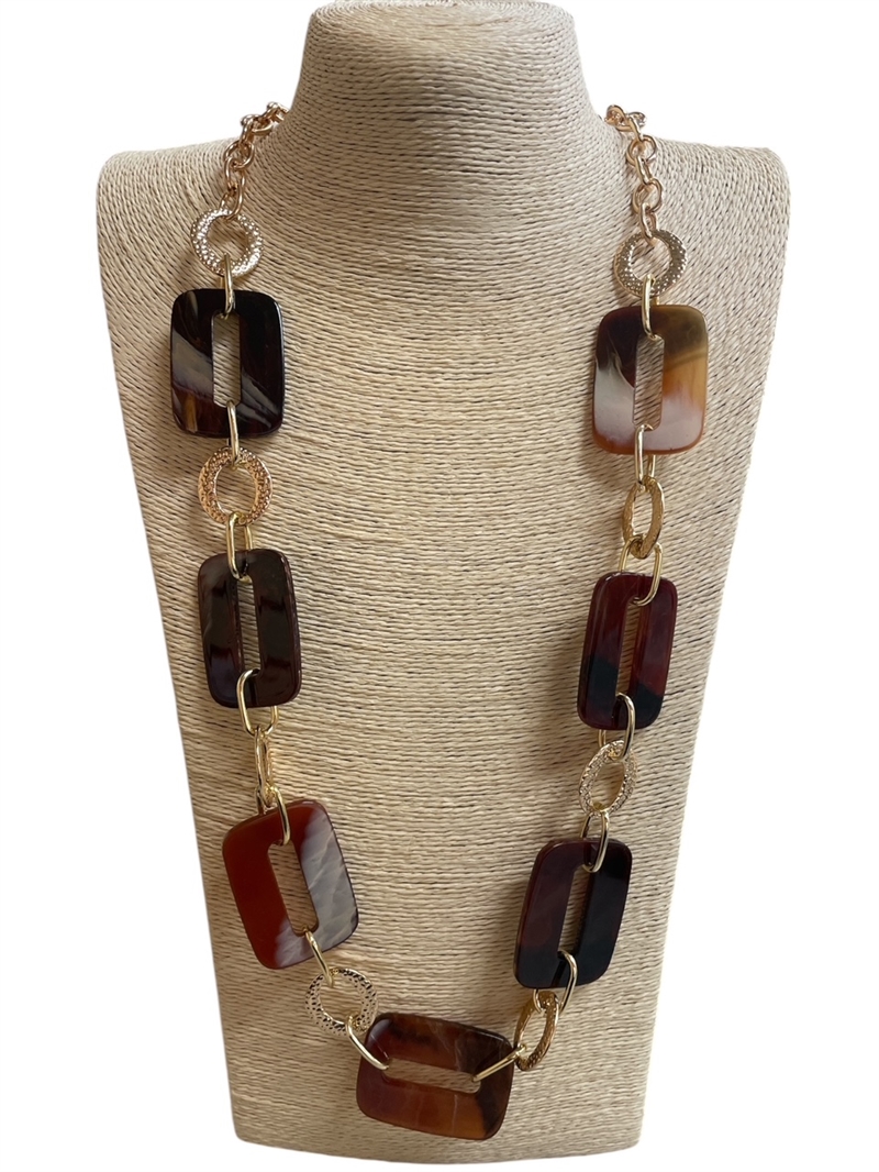 C48B  ACRYLIC BROWN LONG NECKLACE