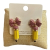 C4E2379Y YELLOW PENCIL & PINK BOW STUD EARRINGS