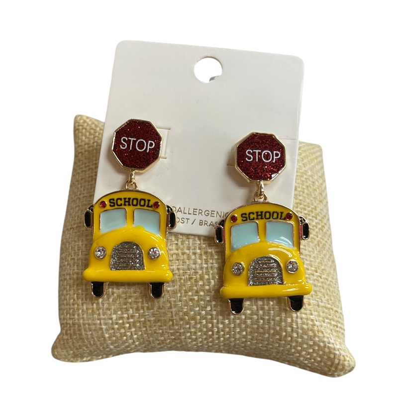 C4E2394 SCHOOL BUS ENAMEL POST EARRINGS