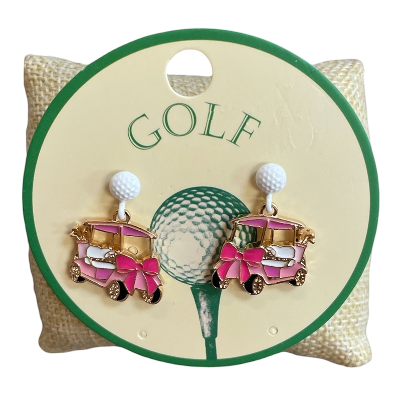 C4E2626X PINK GOLF CART POST EARRINGS