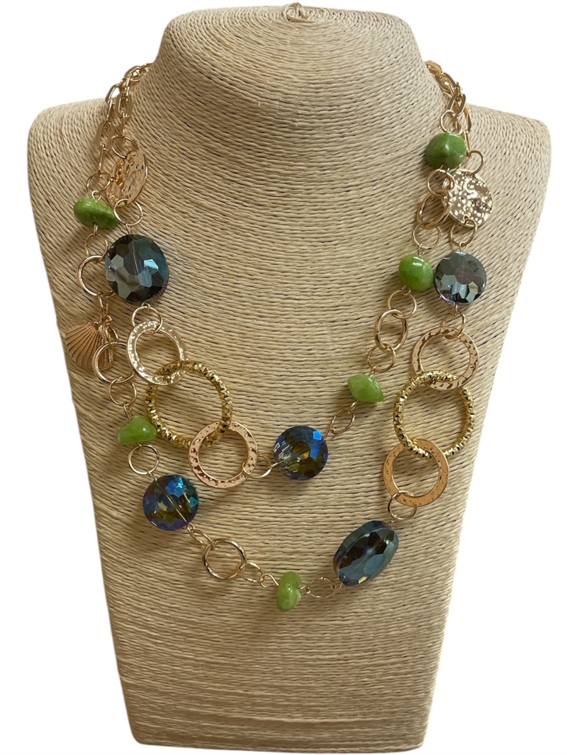 C56B  CRYSTAL & NATURAL STONE SHORT NECKLACE