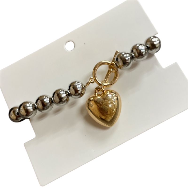 C5B2351 HEART  TWO TONE STRETCH BRACELET