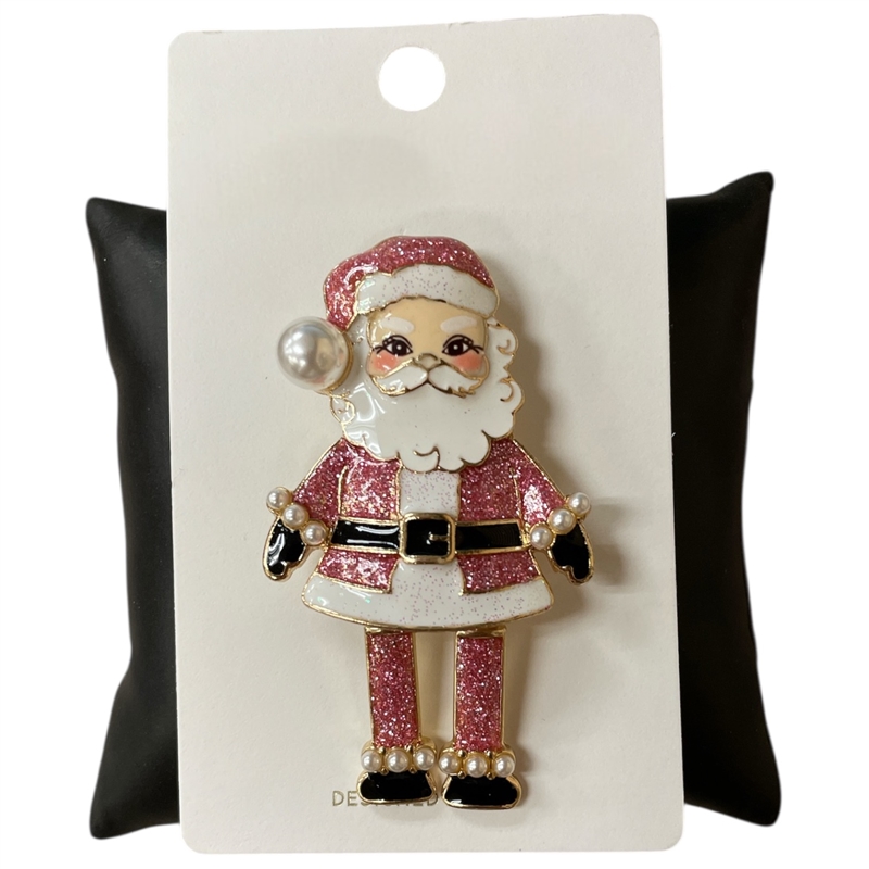C5BRH2025 RED CHRISTMAS GLITTER SANTA PIN BROOCH