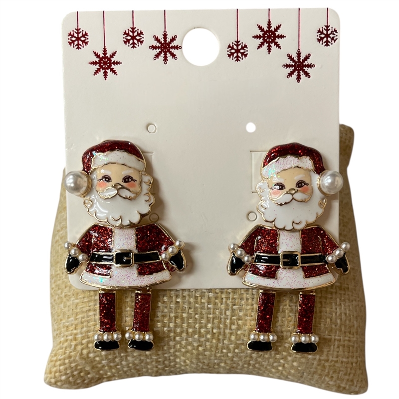C5E2025 GLITTER RED SANTA CHRISTMAS  EARRINGS