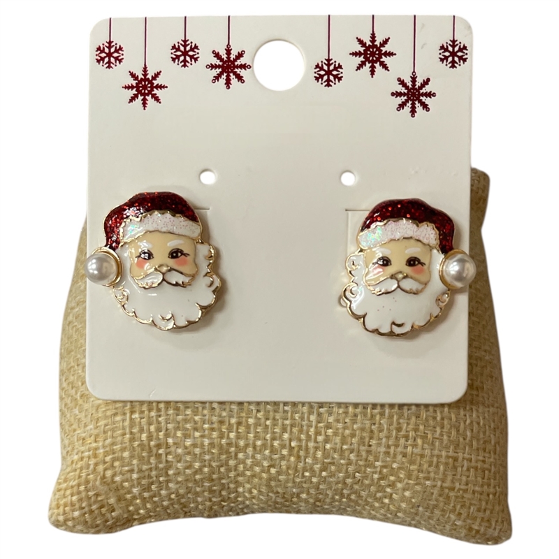 C5E2025X  GLITTER RED SANTA CHRISTMAS STUD EARRINGS