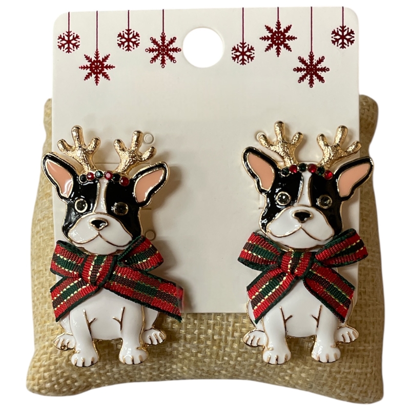 C5E2082 REINDEER PUPPY CHRISTMAS  EARRINGS