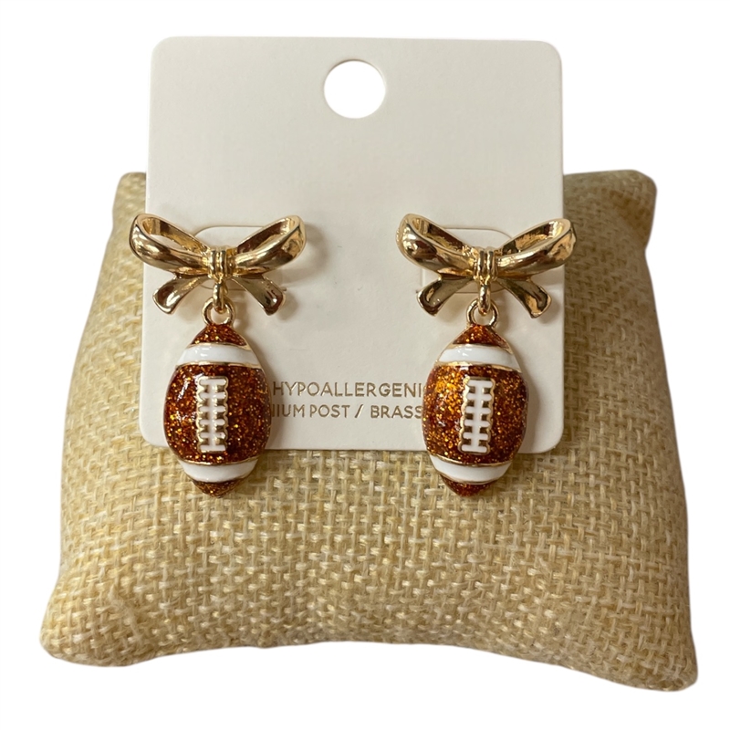 C5E2231 GOLD BOW FOOTBALL POST EARRINGS