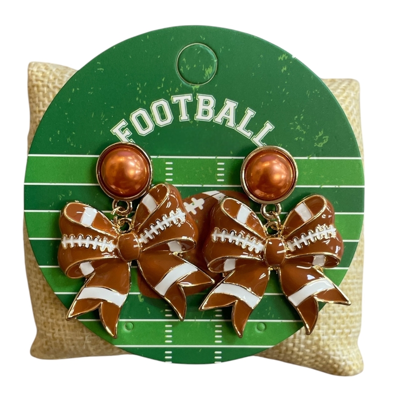 C5E2233 PEARL FOOTBALL BOW DROP POST DANGLE EARRINGS