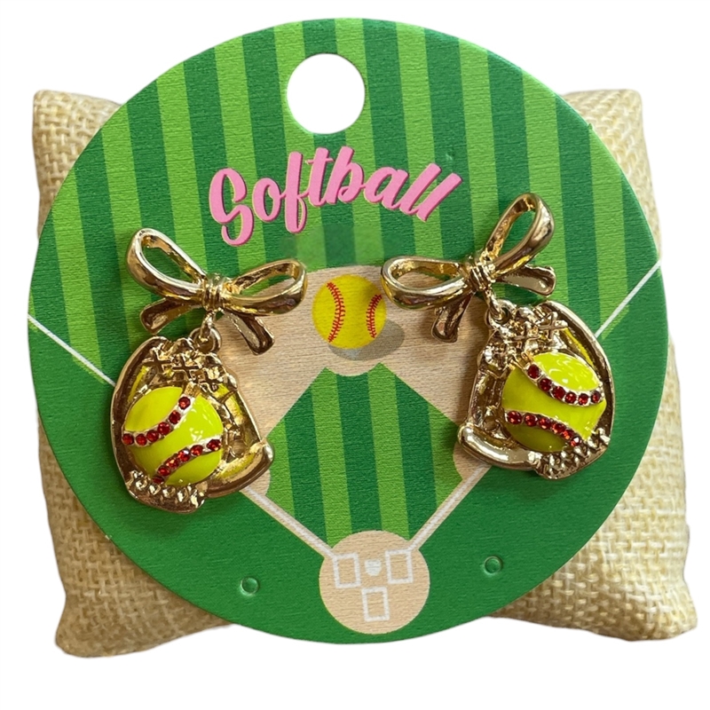 C5E2237 GOLD BOW SOFTBALL POST EARRINGS