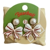C5E2238 PEARL BASEBALL BOW DROP POST DANGLE EARRINGS