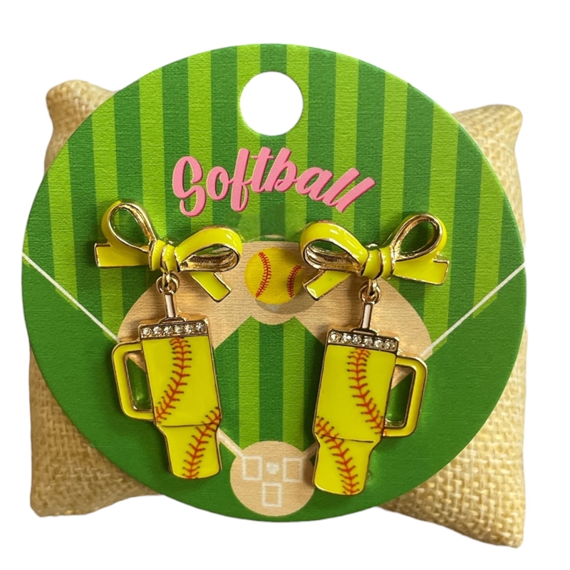 C5E2239 SOFTBALL TUMBLR CUP & BOW POST EARRINGS